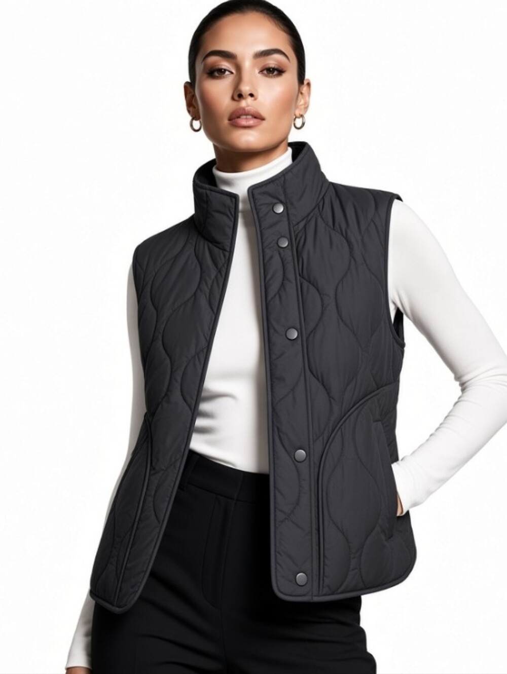 Women's Bernardo Black Quilted Button Up  Sleeveless Vest(sz:xs)
